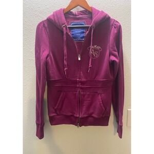 American Eagle Hoodie Women Medium Purple Excellent Zip Up Glitter Logo Y2K